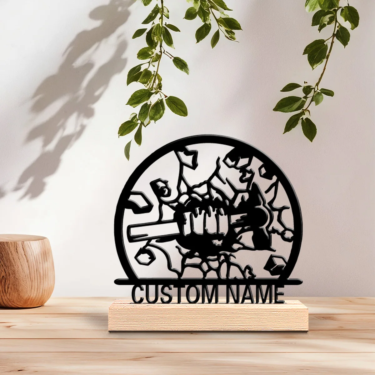 1pc Cute Personalized Custom Iron Fist Metal Statues Modern Wooden Base Decor for Office Living Room Nature-Inspired