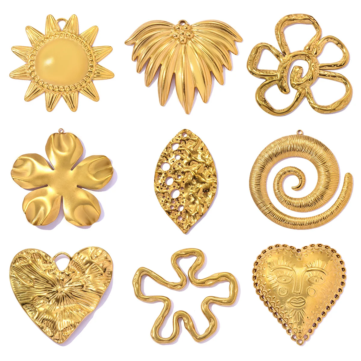 3pcs/Lot Stainless Steel Hollow Flower Leaf DIY Earring Charms Swirl Love Heart Necklace Pendants Woman Sun Jewelry Wholesale