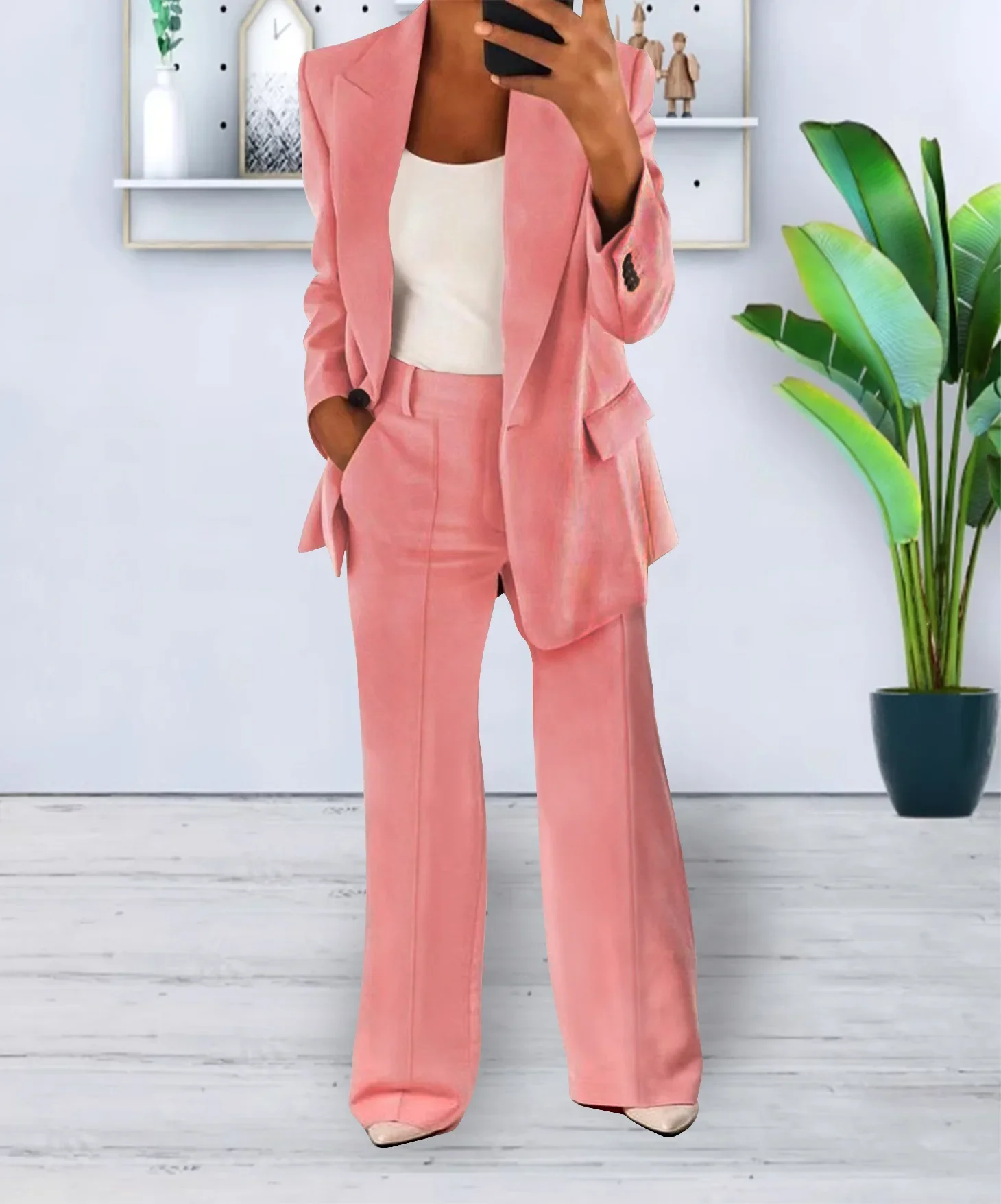 Veste et pantalon décontractés à manches longues pour femmes, blazer femme, veste imbibée polyvalente, mode automne et hiver, ensemble 2 pièces, 2024