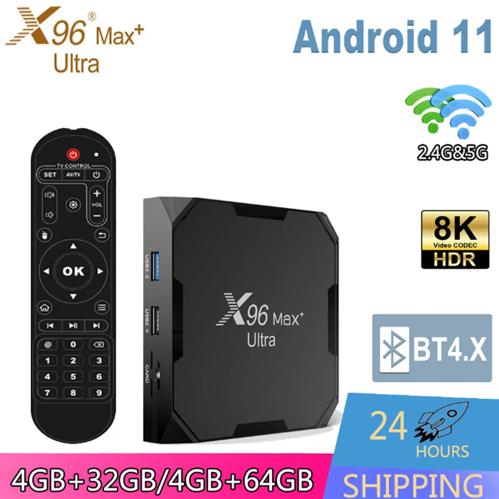 Приставка Смарт-ТВ X96 Max Plus, Android 11,0, Amlogic S905X4, Android 2,4, ГГц