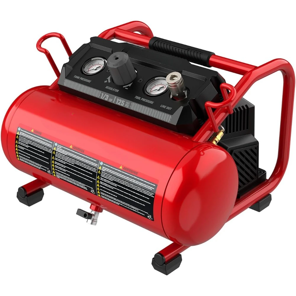 

Air Compressor 2 Gallon Portable Hot Dog Compressor 1/3HP Max 125 PSI Oil-Free Maintenance Free Light Weight Air Tools