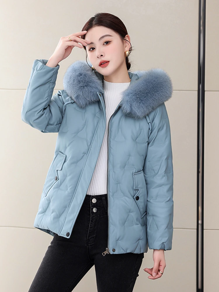 เสื้อโค้ทขนสัตว์แท้สำหรับผู้หญิง ฤดูหนาว 2025  แบบหลวม  คอปกขนสัตว์  ซิปยาว  สำหรับใส่ไปทำงาน