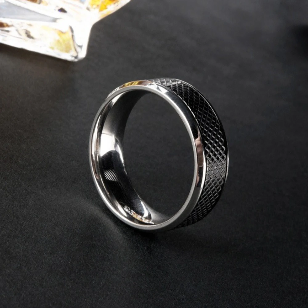 Schwarz-weiße geometrische Ringe aus Edelstahl für Herren, personalisierbar, modischer Ehering, Geschenk – Detail 6