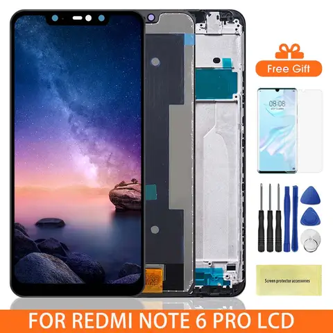Tela para xiaomi redmi note 6 pro m1806e7tg display lcd digitador da tela de toque com quadro para redmi note 6 pro tela