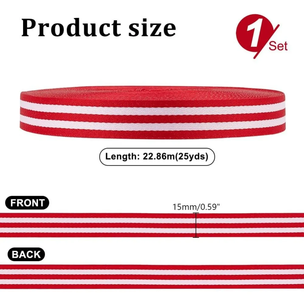 25 Yards x 5/8inch Red Striped Ribbon Grosgrain Ribbon Cotton Grosgrain Stripe for Gift Wrapping Weddings Gifts Wraps making kit