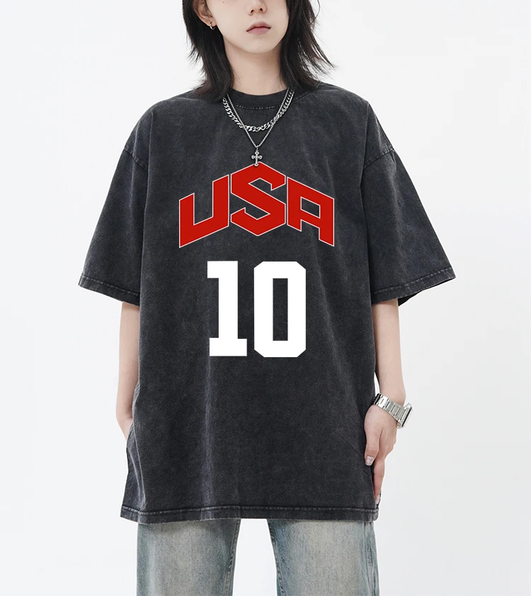 

Art Simple USA 10 Prints Women Washed Tee Shirts Summer Unisex Cotton T-Shirt Casual O-Neck Clothes Cool Hip Hop Short Sleeve