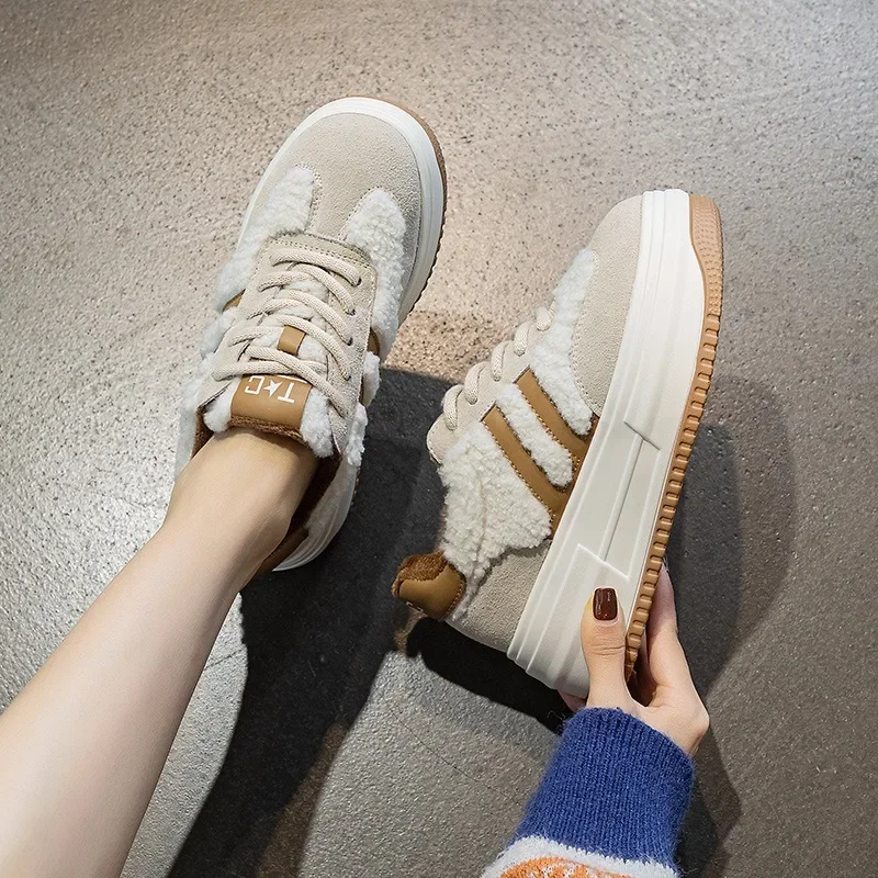 

New Women Sneakers and Casual Shoes Exquisite Plush Warm Winter Shoes for Woman Height Increase 7CM Designer Shoes Zapatos Mujer