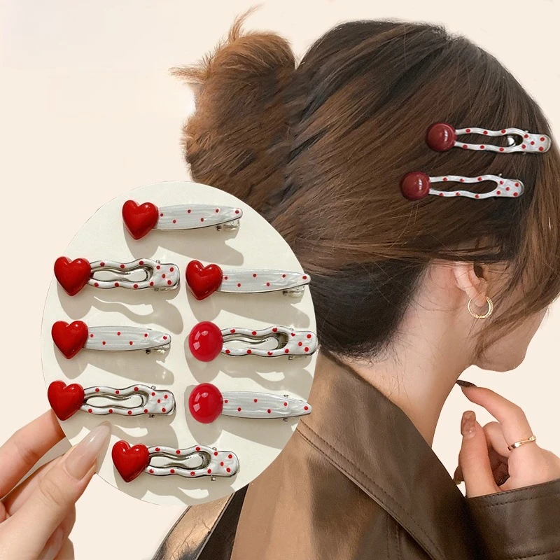 

1/2/4pcs Vintage Elegant Polka Dot Red Heart Hair Clip Korean Claw Clamp Hairpin Barrette Hair Headwear Accessories for Women