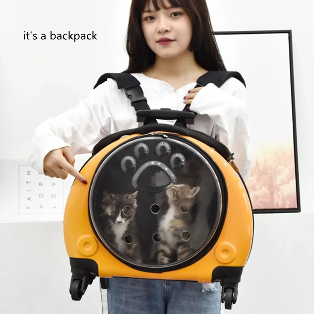 Breathable PC Pet Trolley Case Backpack Cat Dog House Luggage Suitcase Travel Bag Transparent Window Handbag Pets Wheel Stroller