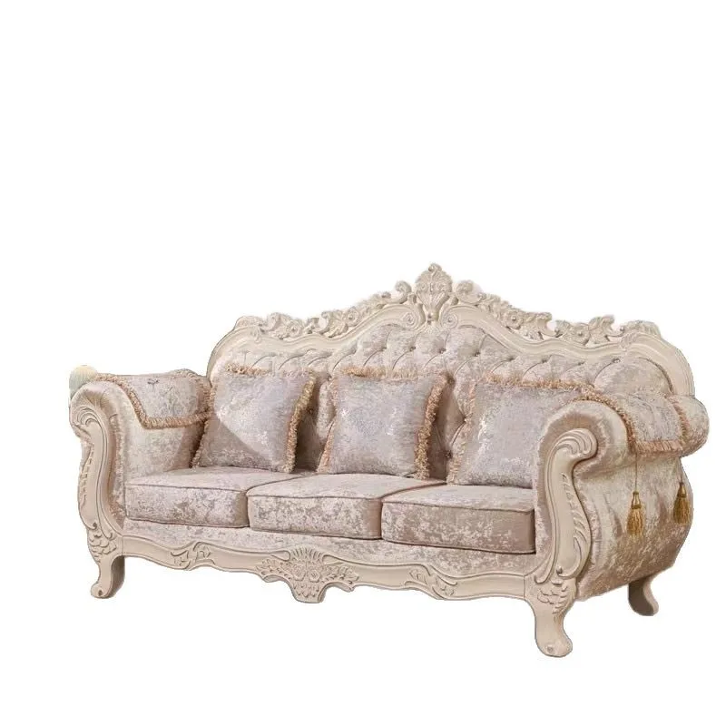 

Non-removable leisure furniture European retro fabric sofa 123 combination small apartment solid wood carving