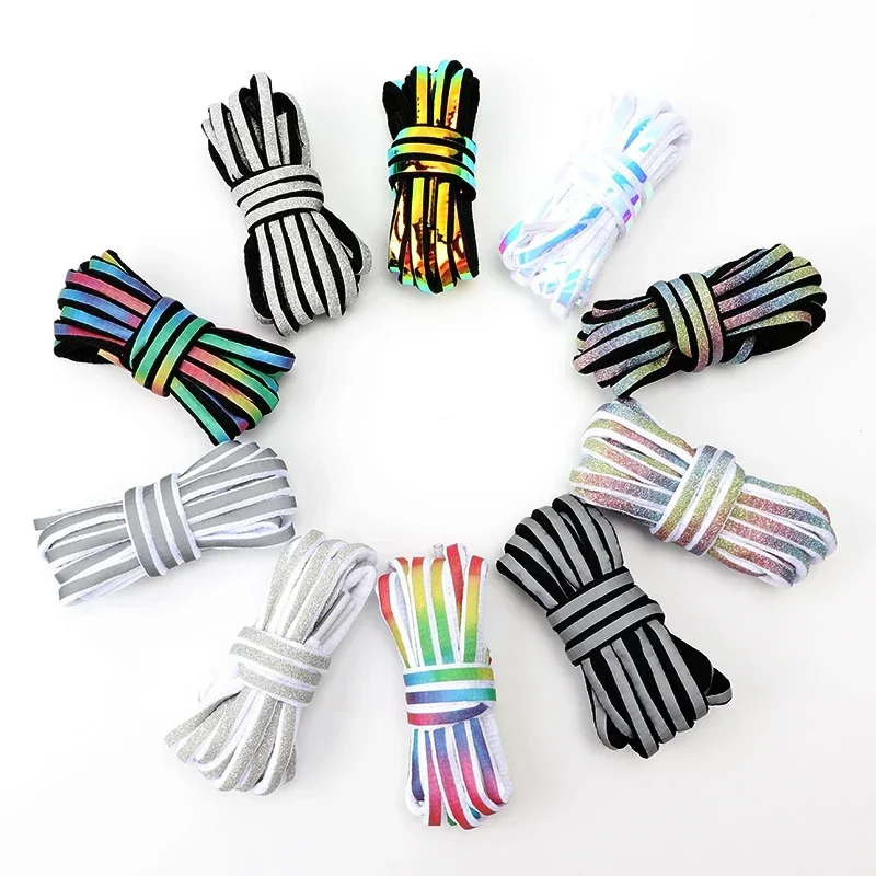1 Pair Laser Sequin Reflective Shoe Laces for Kids & Adults - Safety Shoelaces for Dark Night Sneaker Laces