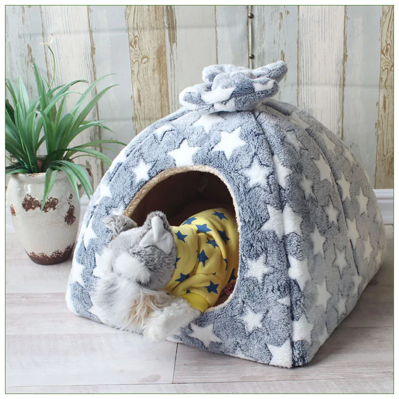 

Triangle Warm Washable Cat Dog House Indoor Soft Removable Cushion Pet Bed Kennel for Small Medium Pets Durable Pet Supplies