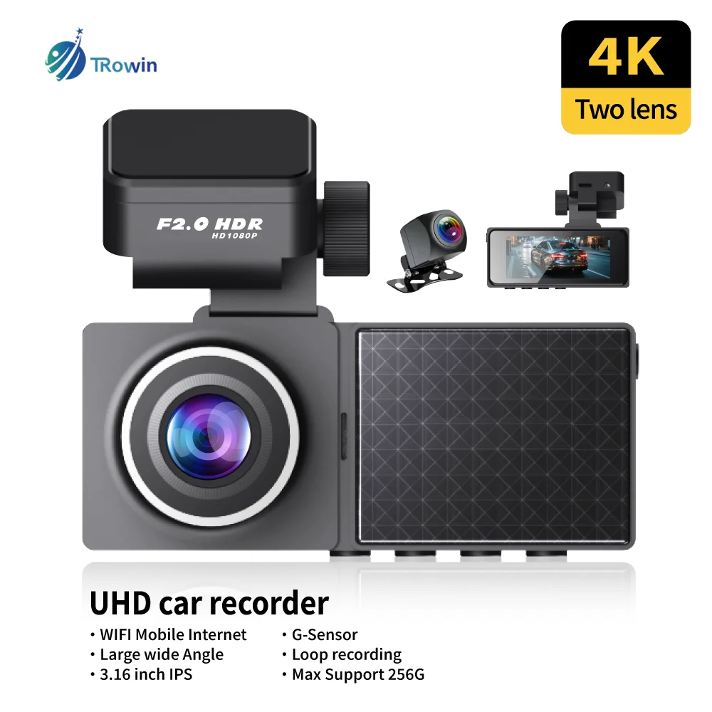 

Dual lens UHD 4K Dash Cam Car DVR Mobile app WDR Video Recorder Night vision Loop recording Front Black Box Car Accessories