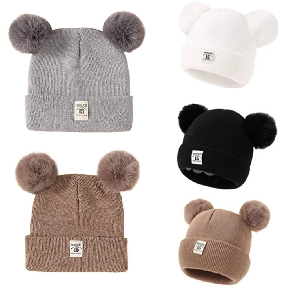 

Fashion Warm Beanies Bonnet Cute Double Pompom Thickned Pullover Hat Cold Proof Windproof Ear Protection Cap Autumn Winter