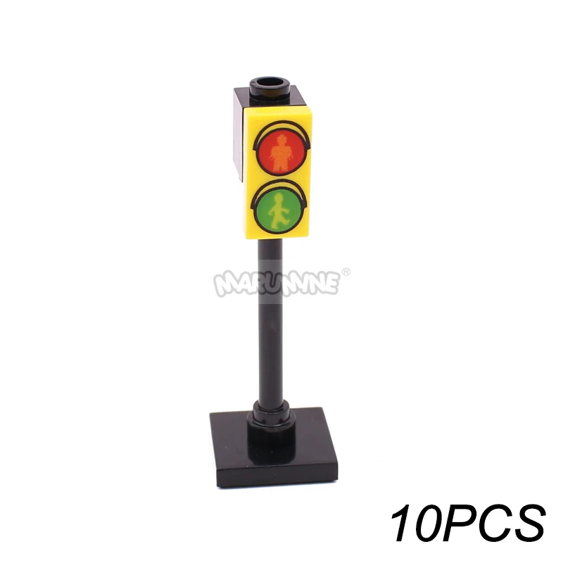 Marumine Verkeer Verkeersbord Licht Lamp Moc Blok Baksteen Onderdelen City Street View Building Bricks Blocks Accessoires Barrière Waarschuwing Maximum Snelheid