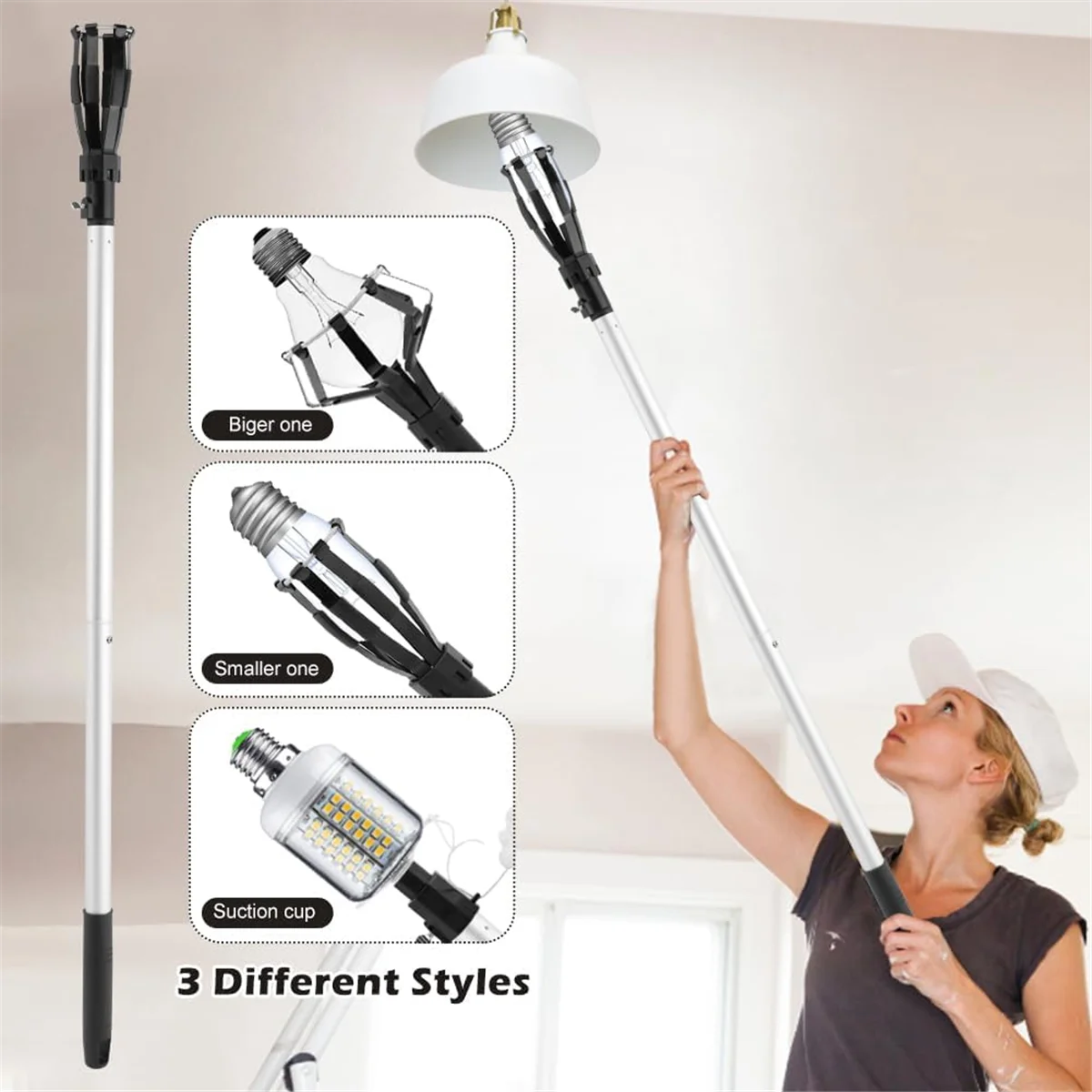 ABZV-3-13FT Assembled Light Bulb Changer for High Ceilings, Light Bulb Changer with Telescoping Pole,Baskets and Suction Cup