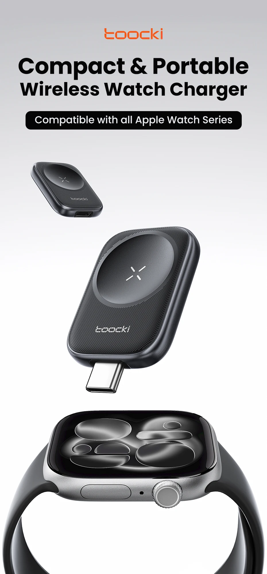 Toocki TW13 2,5W Kabelloses Ladegerät für iWatch S1-S11 SE 2-3 Ultra 1-3 Tragbares Typ-C Magnetisches Kabelloses Ladegerät für Apple Watch – Detail 1