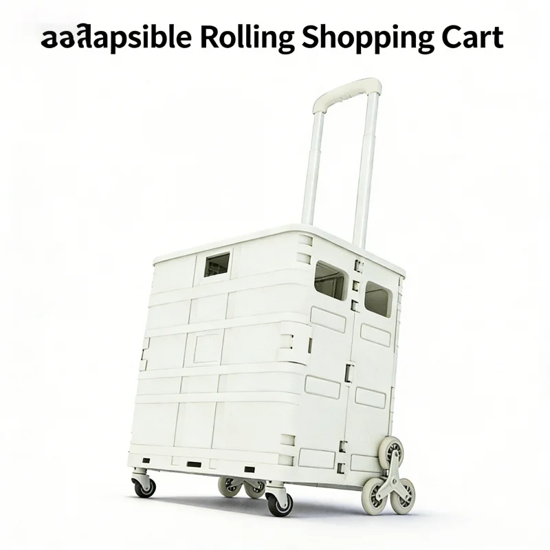 

Cream White 8-Wheeled Stair Climbing Large 75L with Cover Trendy Portable Foldable Grocery Cart for Shopping Package Delivery Ha