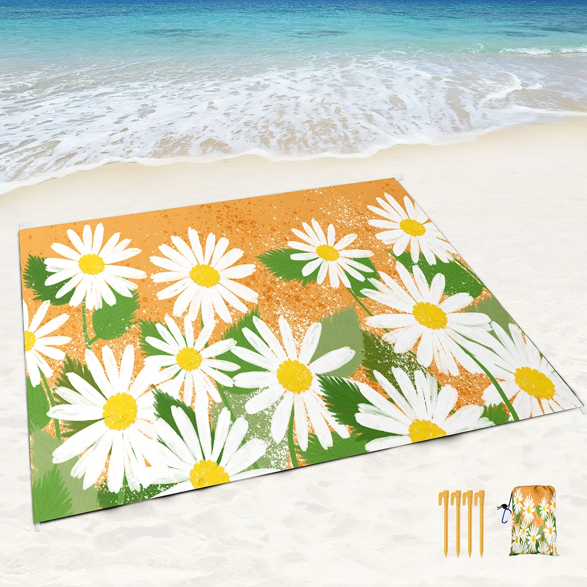 Little Daisy Print Beach Blanket,Picnic Mat Waterproof Sandproof Lightweight Portable Soft Picnic Mat,Perfect for Travel,Camping