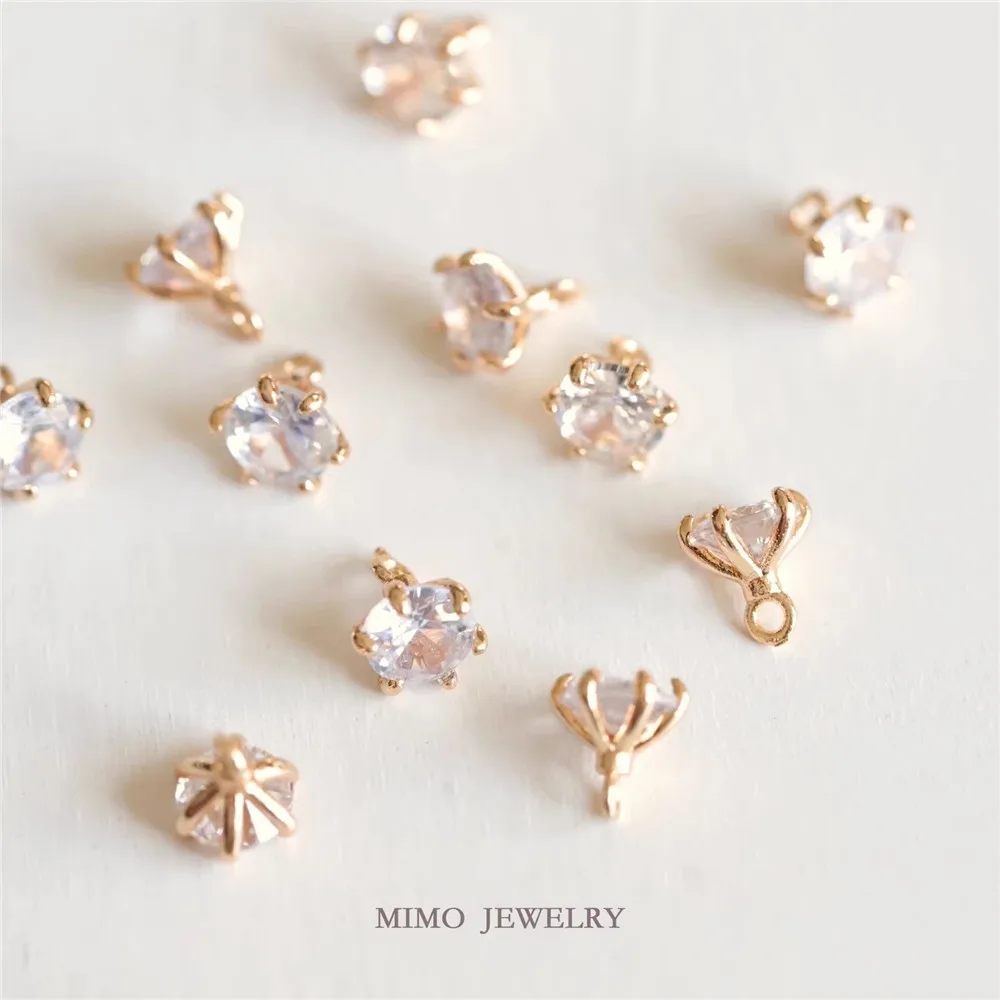

1PCS DIY Handmade Accessory with Copper-plated Real Gold Round Single Zirconium Six-prong Diamond Three-dimensional Pendant