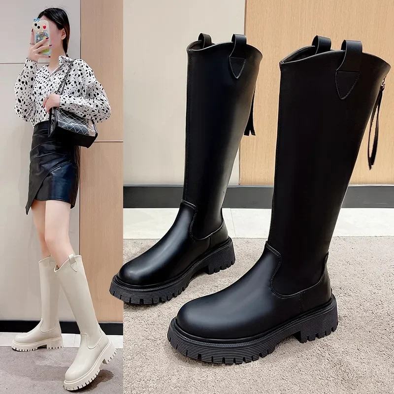 Women's Autumn/winter Rear Zipper High Boots Small Rider Boots Korean Height Boots Above The Knee botas altas plataforma mujer