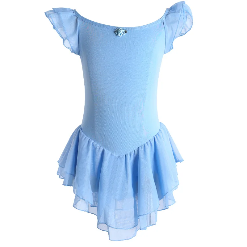 Kids Girls Professional Dance Childrens Practice Gymnastics Clothes Ballet Performance Dancing Fluffy Skirts Flutter Sleeve