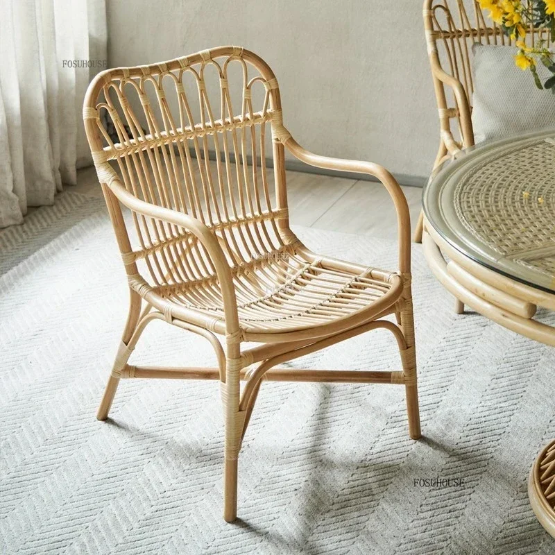 #Modern Simple Rattan Outdoor Chairs Nordic Cafe Dining Chairs Home Garden Beach Chairs Designer Chair Japanese Outdoor Furnitur