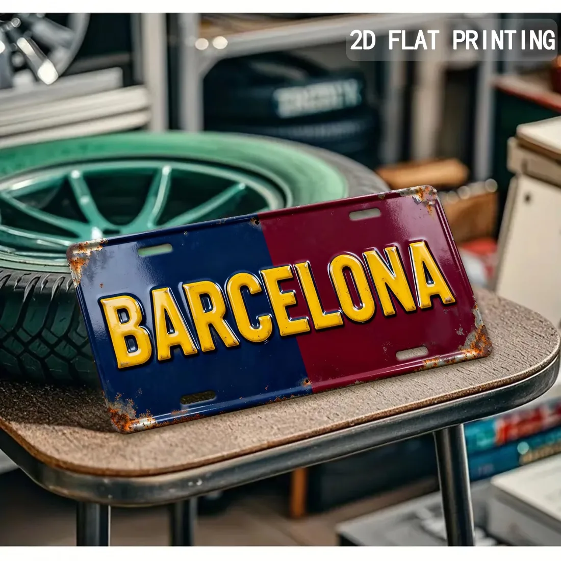 Vintage Barcelona License Plate Pattern Metal Tin Wall Sign, Retro Aluminum Wall Art, Perfect Decor for Garage, Bar, Home.