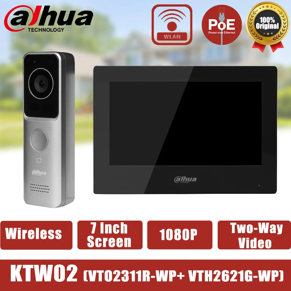 Dahua KTW02 PoE IP Video Intercom Kit Smart Wifi Video Monitor System VTO2311R-WP Doorbell With 7 Inch Screen VTH2621G-WP