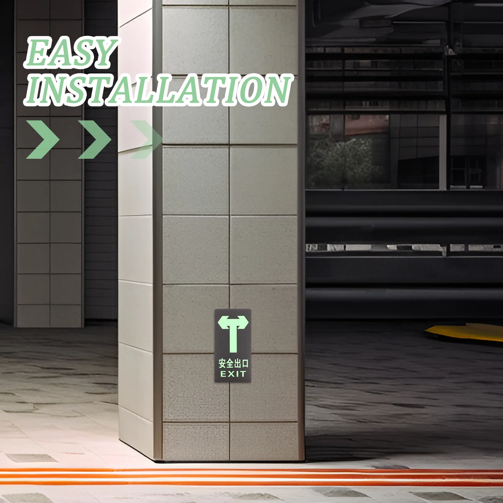 10Pcs Durable Glow in The Exit Signs Adhesive Safety Directional Stickers PVC Warning Sign Exit Sticker for Mall