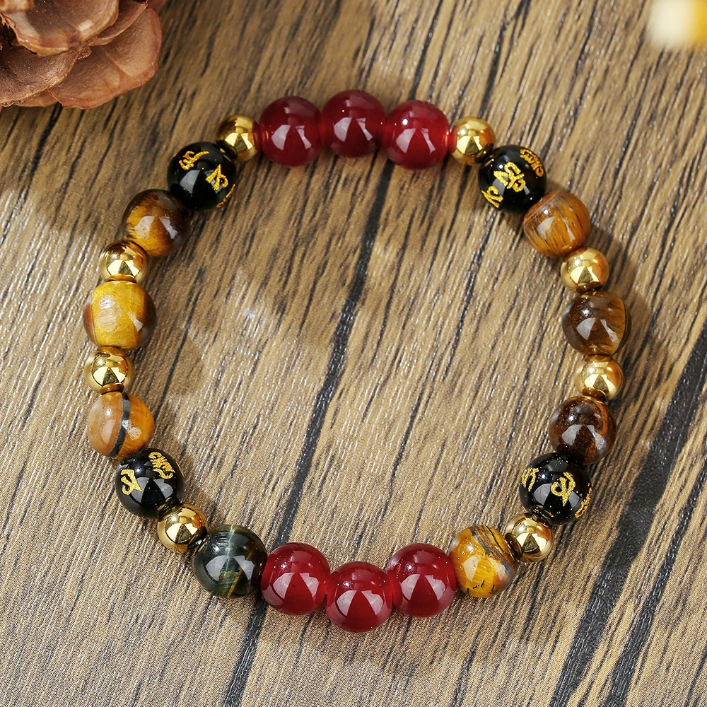 Colorful Natural Stone Beads Bracelet Tiger Eye Stone Enhances Courage Strength & Symbolizes Power Energy Attract Wealth Jewelry
