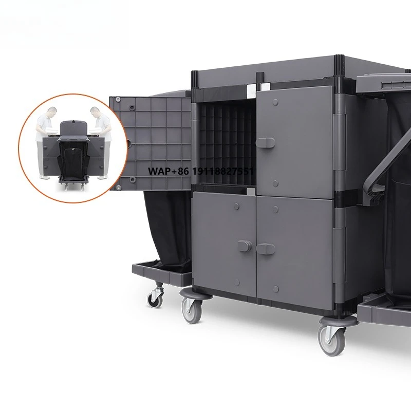 

Hotel Room Attendant Housekeeping Cart Trolley Creative Design Open Front Plastic with Cleaning Bag for Hotel Cleaning Carts