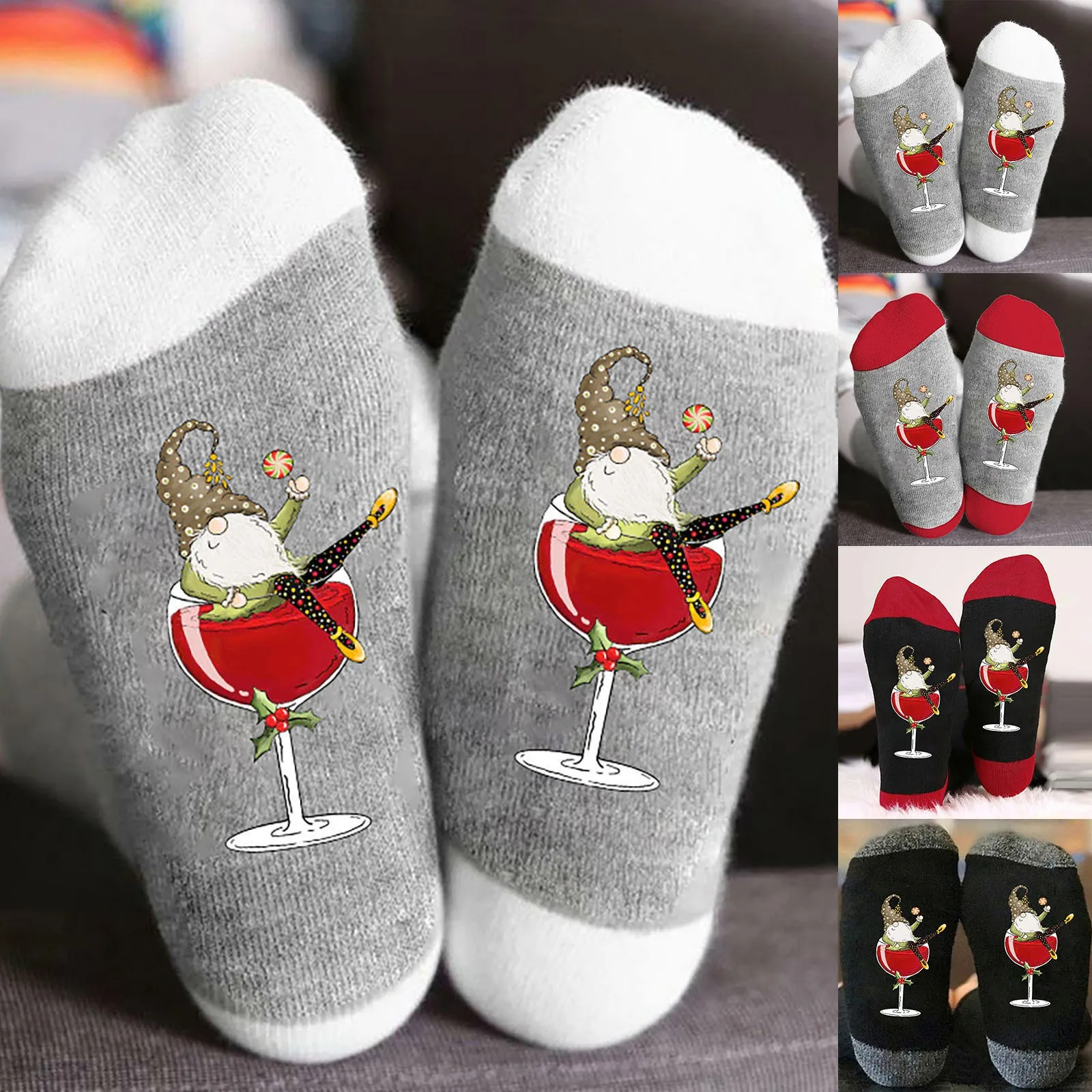 Christmas Medium Tube Cotton Socks For Autumn And Winter Personalized Red Wine Cup Casual Ins Cute Breathable Socks