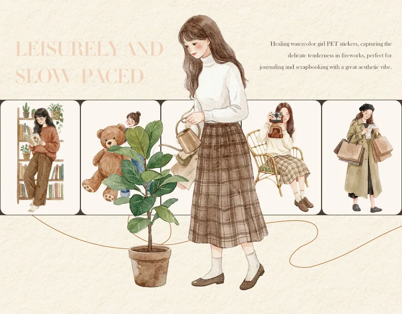1 Packung/20 Stück Vintage Daily Girl Sticker Pack, Retro-Lifestyle-Charakter-Dekor-Aufkleber für DIY Scrapbooking, Tagebuch, Planer, Album – Detail 5