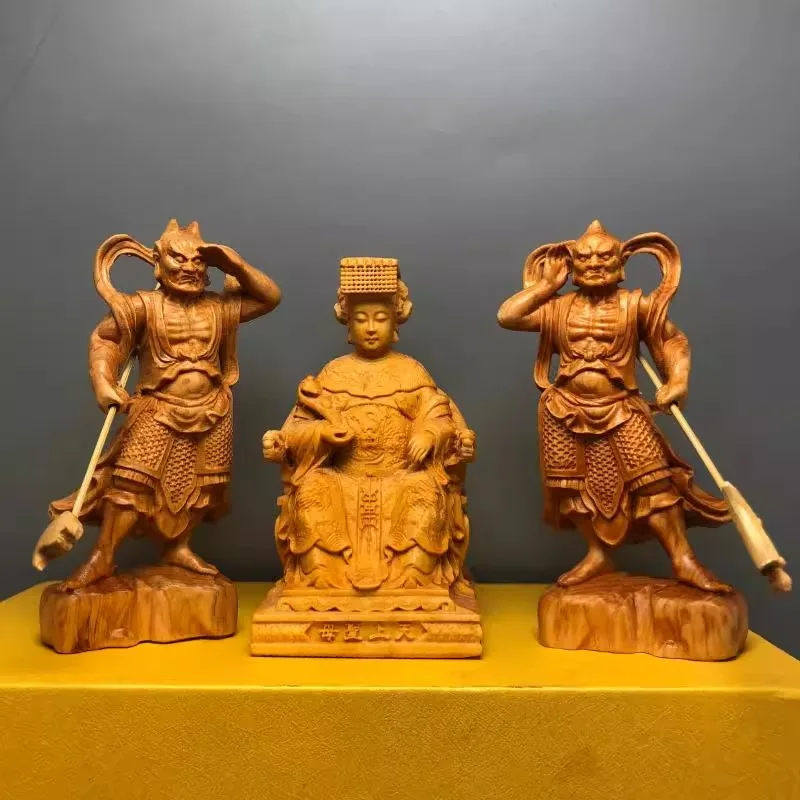 Mazu Statue Wood Carving, Lin Moniang Sea Goddess Figure Home Decor, Collectible Celestial Mother Craft Gifts