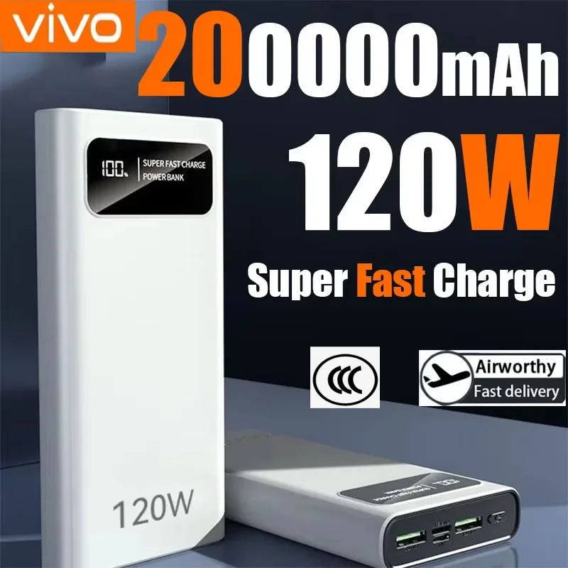 VIVO 200000mah Power Bank USB Large Capacity Super Fast Charging External Battery Digital Display Portable Charger For iPhone