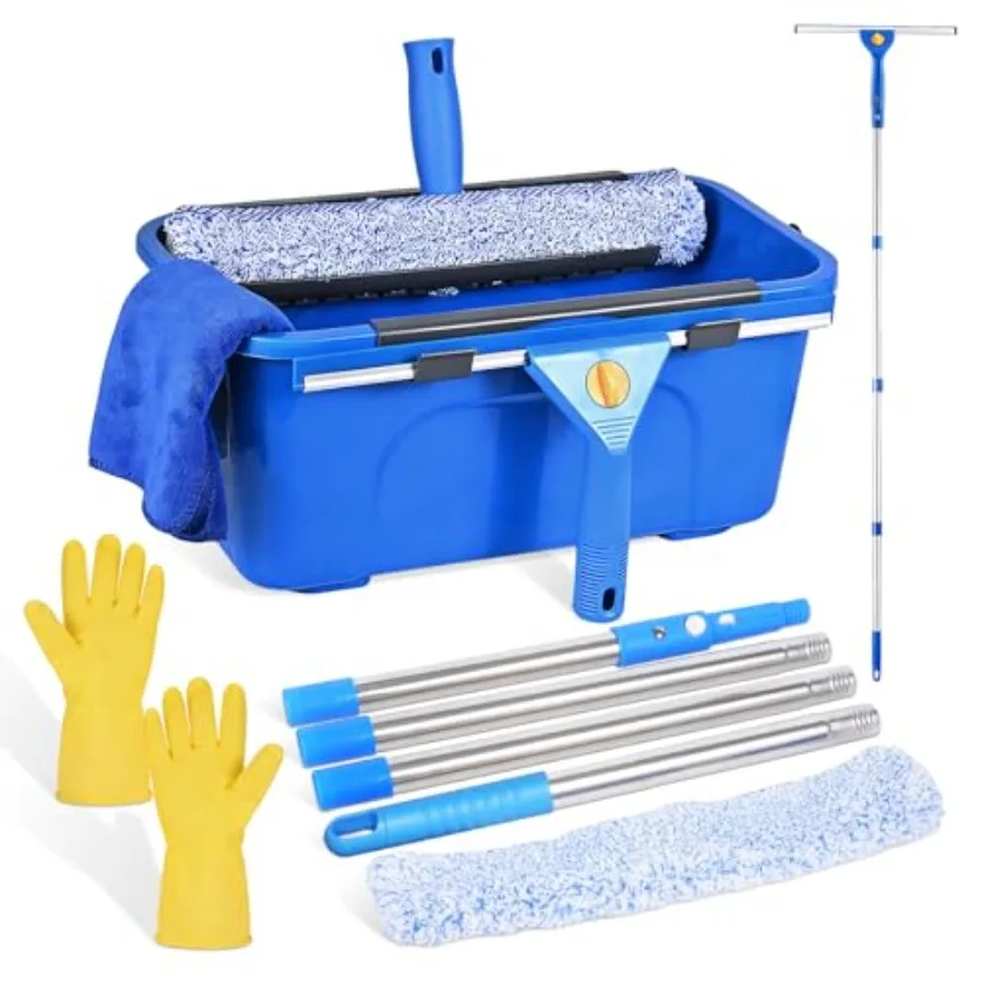 

Professional Window Cleaning Kit, Window Washing Kit with 3 Gallon Bucket, 14-Inch Squeegee and 15-Inch Scrubber, 61-Inch Exten