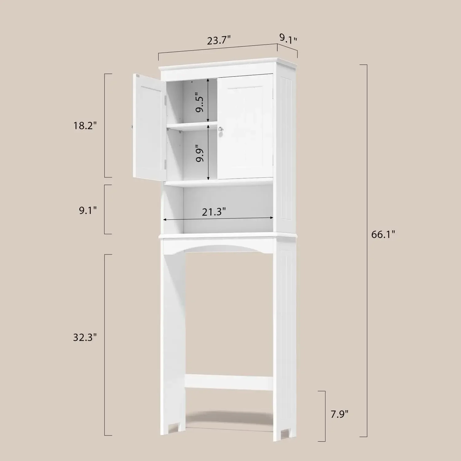 Over The Toilet Storage Cabinet with Adjustable Shelf and Double Doors, Bathroom Space Saver Organizer Above Toilet with Open Sh