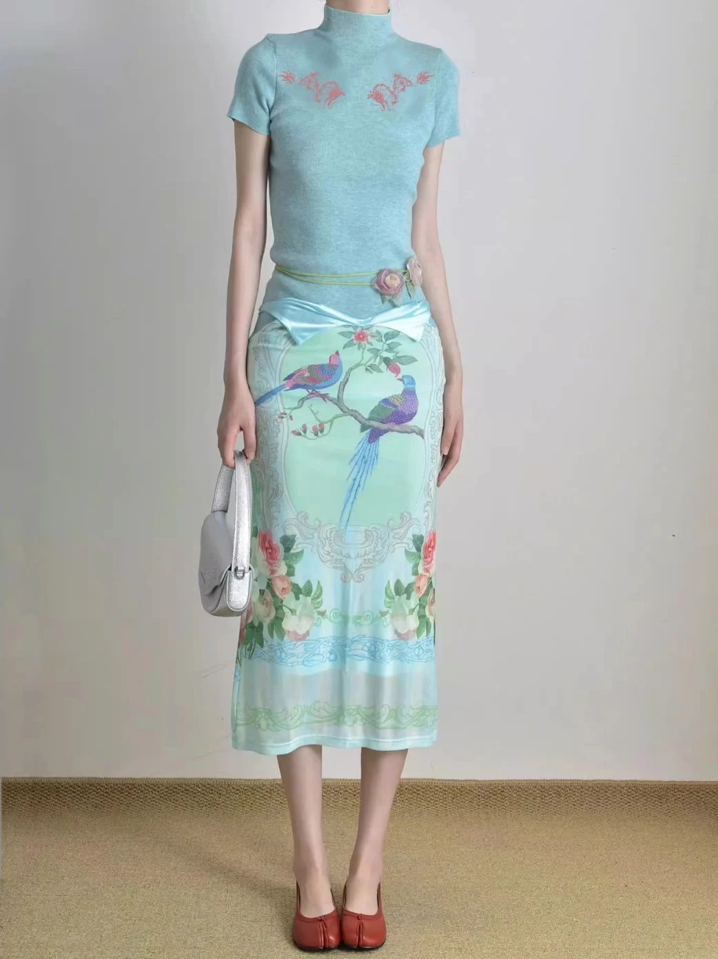 

Flird Series Elastic Net Print f Skirt New Chinese Retro Original Design Spring Summer Commute Sle Wrap around Skirt