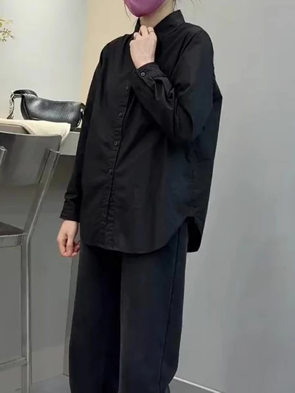 

Новая женская свободная рубашка в корейском стиле, весенняя, больших размеров, с эффектом похудения, на пуговицах, с длинным рукавом, для повседневной носки, модная, больших размеров