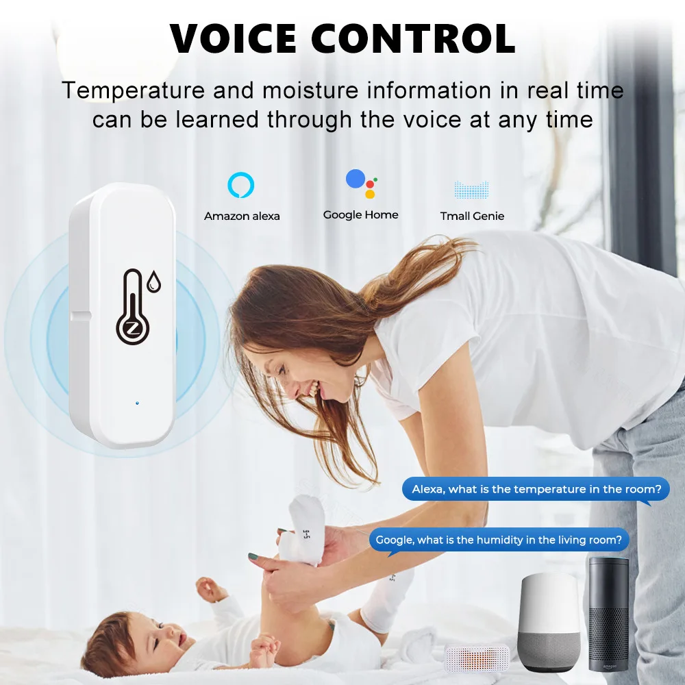 Tuya ZigBee WiFi Temperature and Humidity Sensor Smart Home Indoor Humidity Sensor Works with Alexa Google Smart Life APP