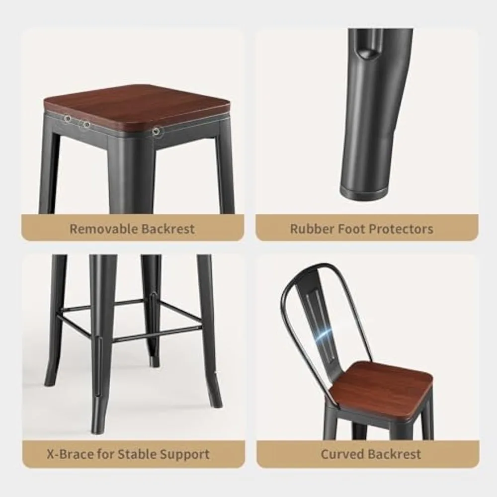 Conjunto de mesa e cadeiras bistrô de 2, conjunto de mesa e cadeiras de bar com tampo de olmo sólido e estrutura de metal, mesa e cadeiras de pub conjunto de 2 para