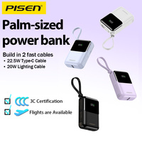 PISEN 22.5W Quick Charging Power Bank 10000mAh Mini Portable Built-in Dual Cables Type-C&Lightning 4 Device Simultaneous charg