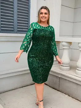Party Dress Plus Size Ladies Midi Sequin Mesh Long Sleeve Lace Elegant Bodycon L-4XL 5XL Evening Dresses Woman Summer 2 Party Dress Plus Size Ladies Midi Sequin Mesh Long Sleeve Lace Elegant Bodycon L-4XL 5XL Evening Dresses Woman Summer 2