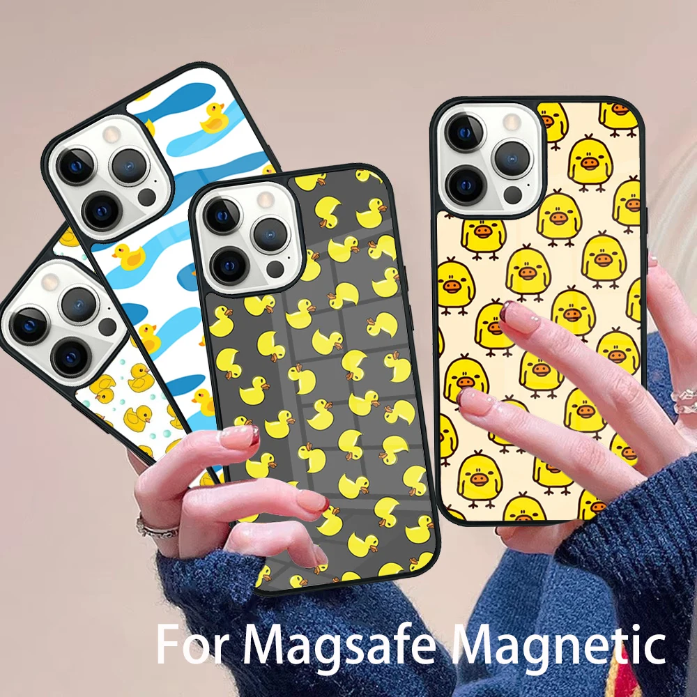 

Cute Yellow Chickens Duck Phone Case Magesafe Magnetic Wireless Charge Cover For IPhone 16 11 12 13 14 15 Pro Max Plus Mini