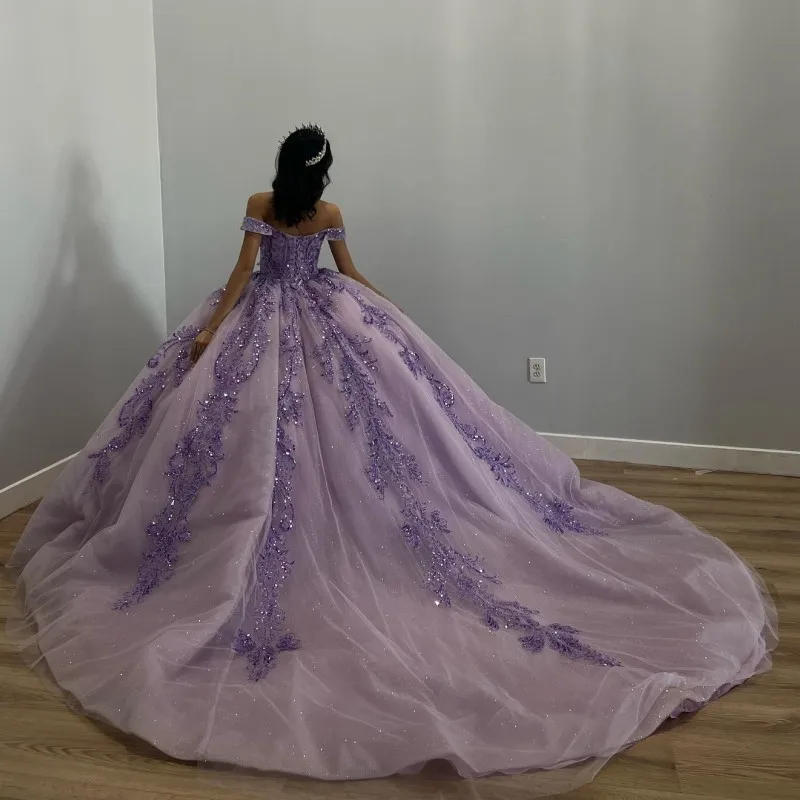 ANGELSBRIDEP Lavender Quinceanera Dresses Luxury Ball Gown Sequins Off Shoulder Beaded Sweet 16 Dress Corset Vestidos De 15 Años