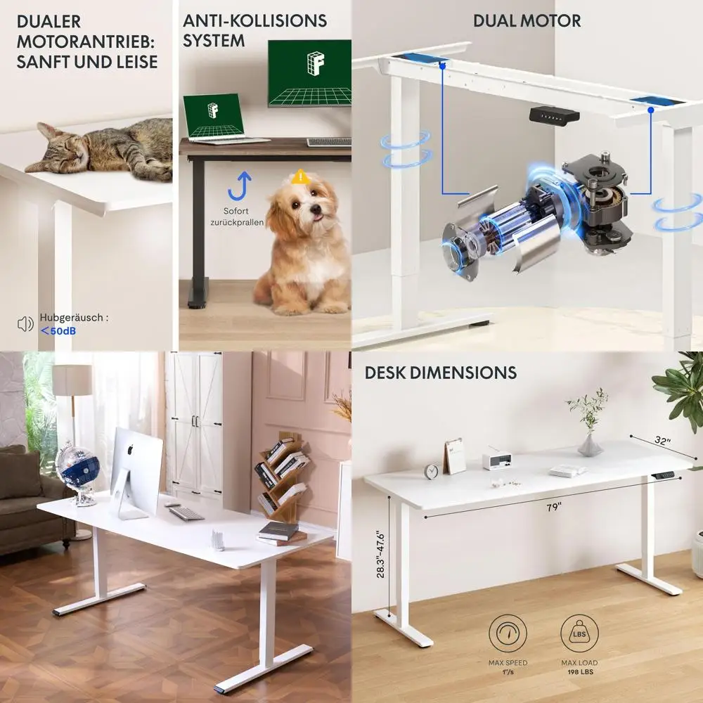 

Электрический регулируемый стол с двумя моторами, 79 x 32 дюйма, белый, с контроллером памяти, для дома и офиса