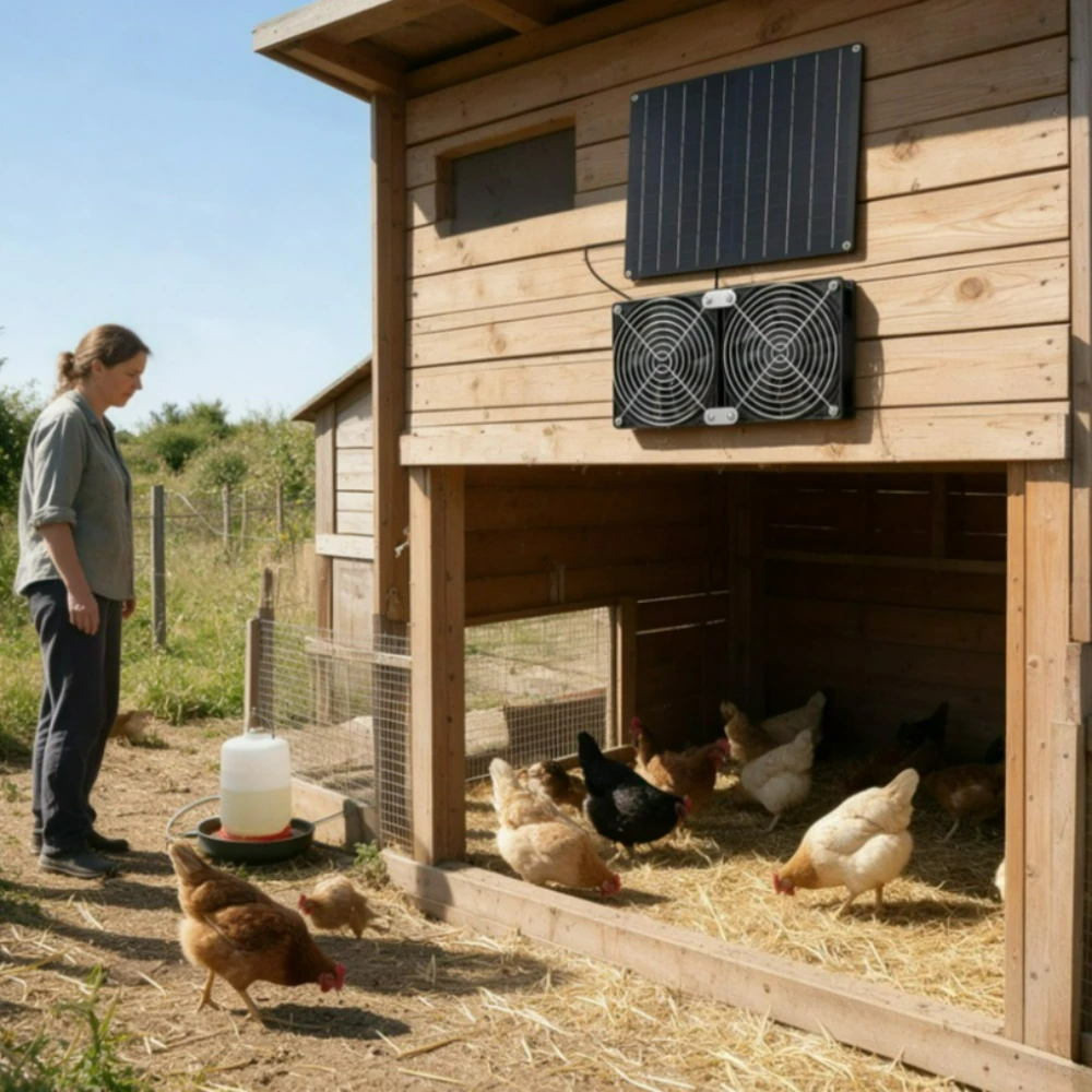 15W 20W Solar Panel Driven Dual Ventilation Cooling Fan IPX7 Weather Resistant Quiet 3200RPM High Airflow Exhaust for Dog House