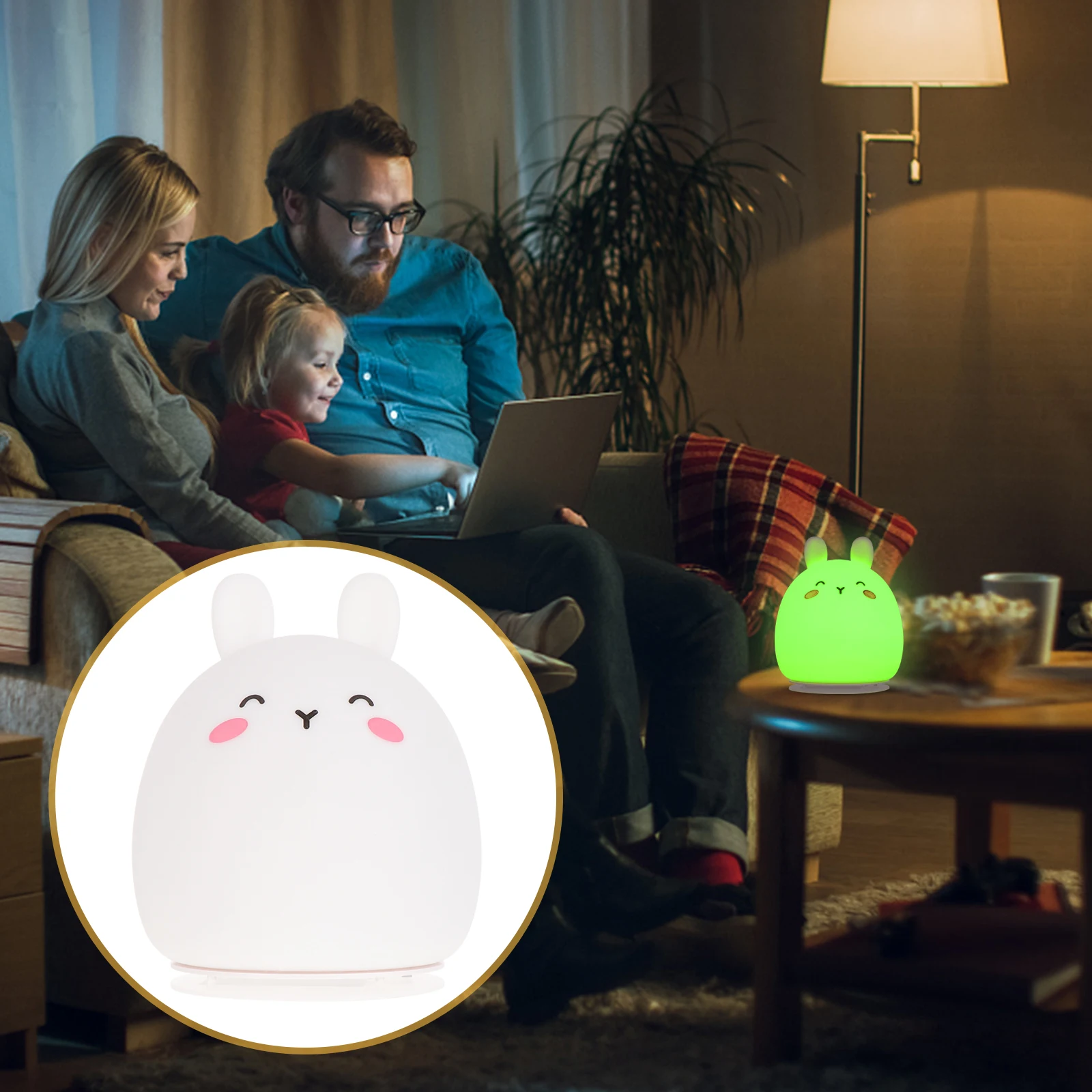 

1 pc Usb Charging Rabbit Night Light Creative Bedroom Baby Lamp Color Changing Dimming Lamp Adorable Decoration Light