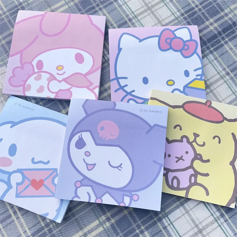 50Pcs Kawaii Anime Hello Kitty Sanrio Sticky Notes Cartoon Kuromi Cinnamoroll Sticky Notes Thickened Student Message Stickers